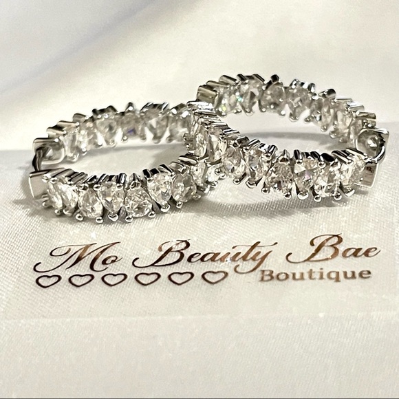 Silver Crystal Hoop Earrings - Picture 1 of 5